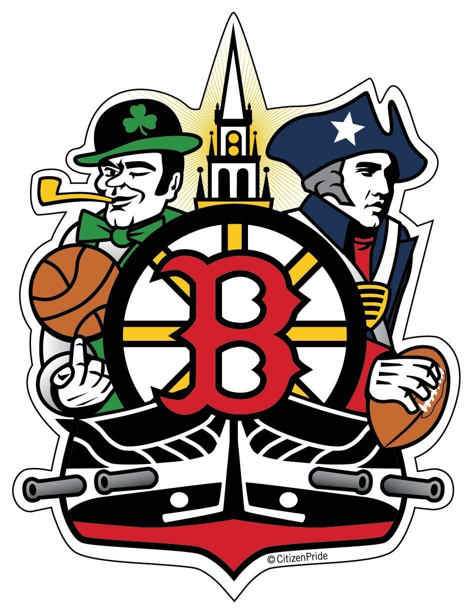 a boston red sox logo with a pirate and a basketball player