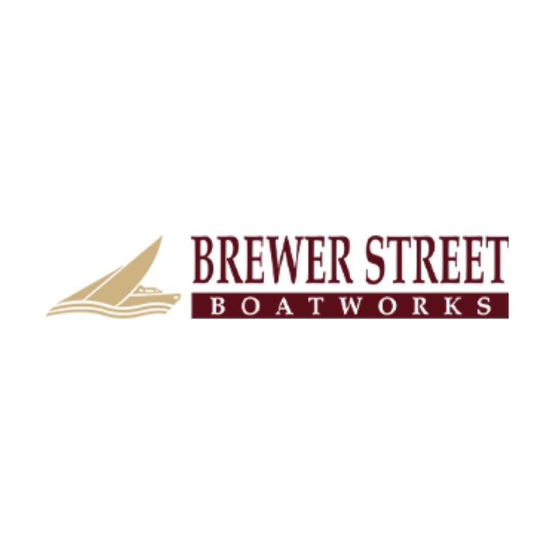 a logo for brewer street boatworks with a sailboat on it