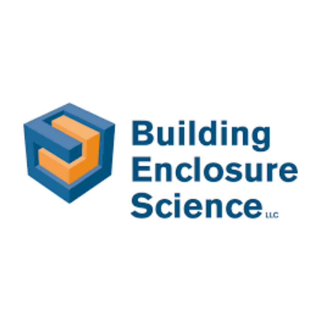 a blue and orange logo for building enclosure science
