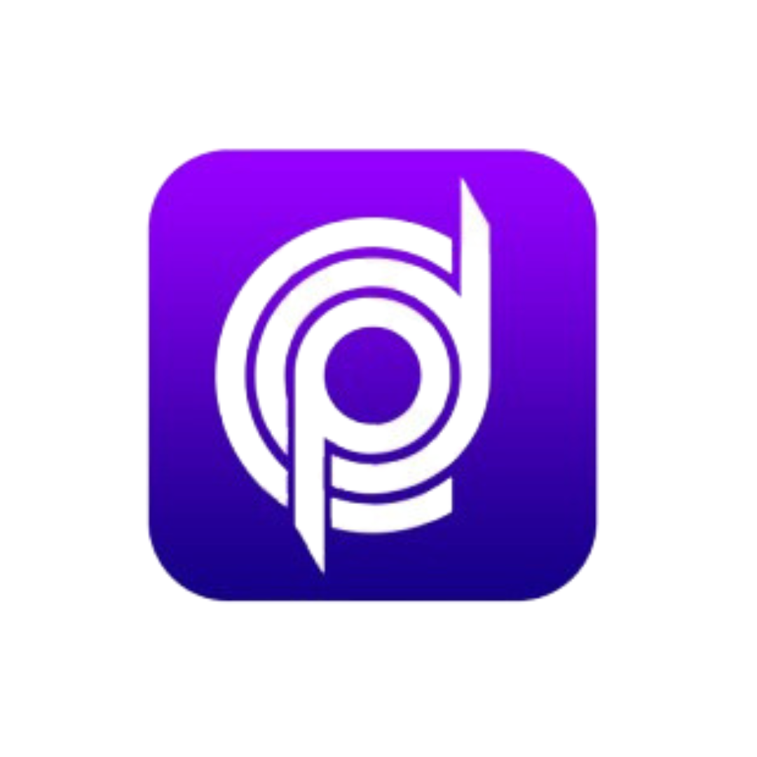 a purple square with a white letter p on it
