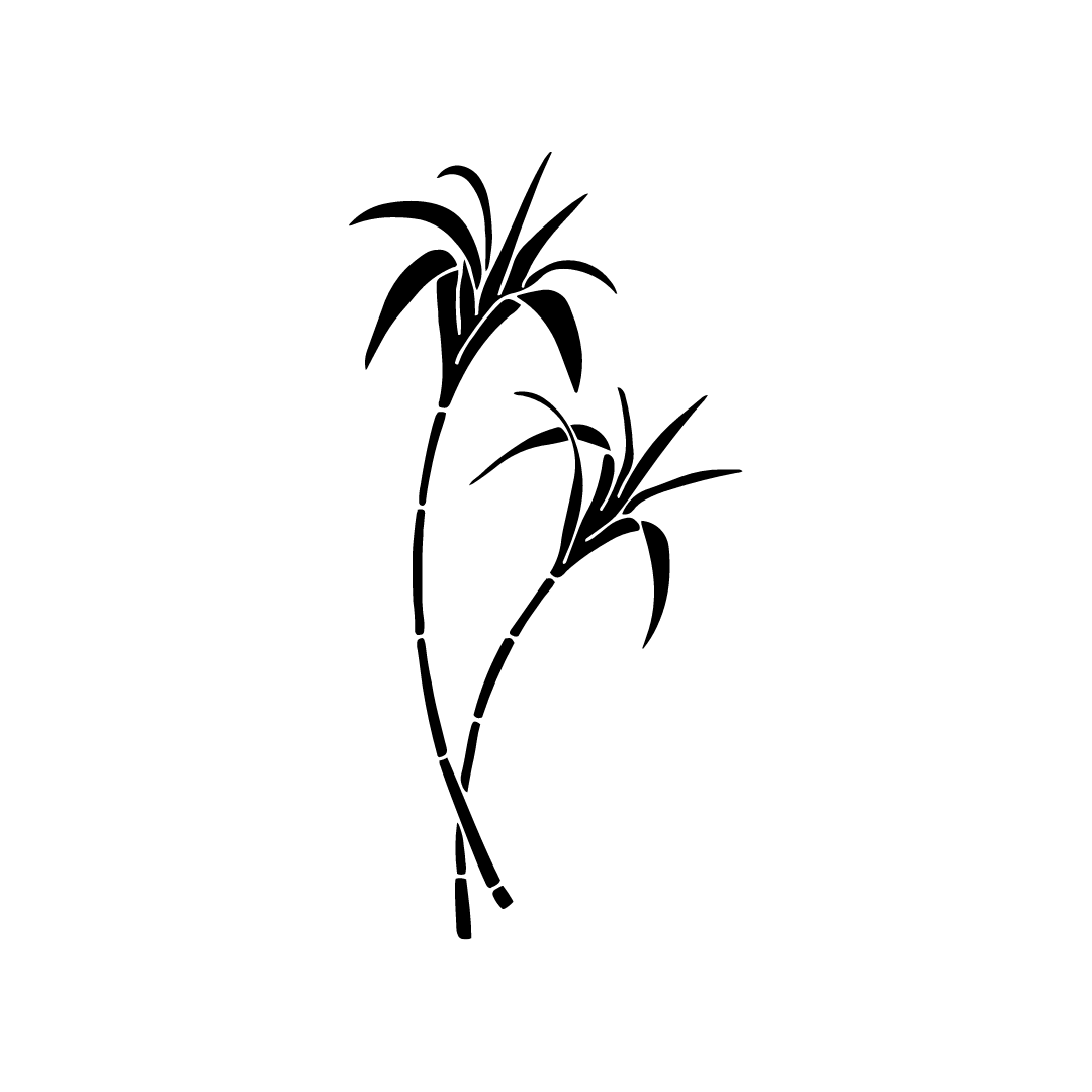 a black and white silhouette of two bamboo sticks with leaves on a white background .