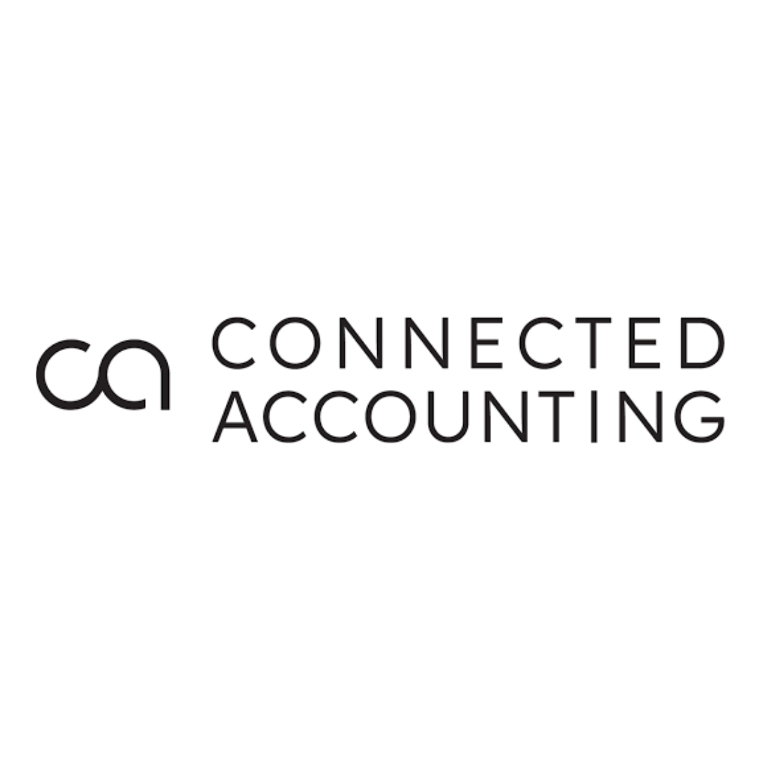 the logo for connected accounting is a black and white logo on a white background .