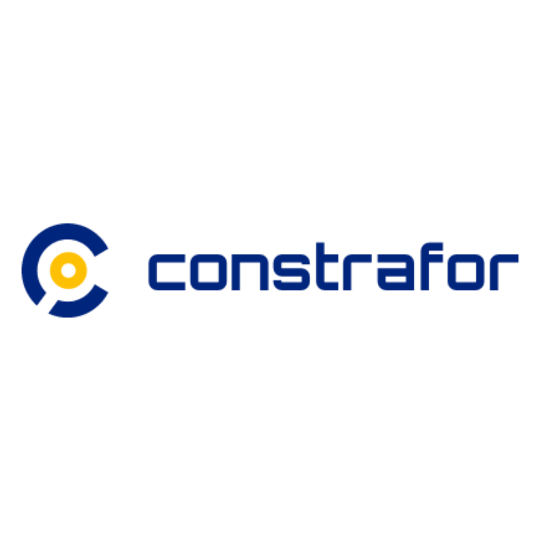 a blue and yellow logo for construfor on a white background