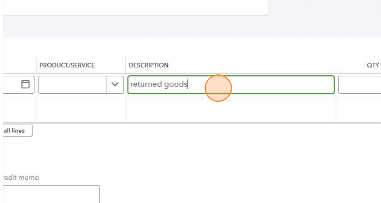 description section for a credit memo in QBO