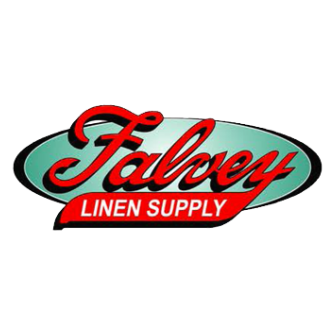 a falvey linen supply logo on a white background