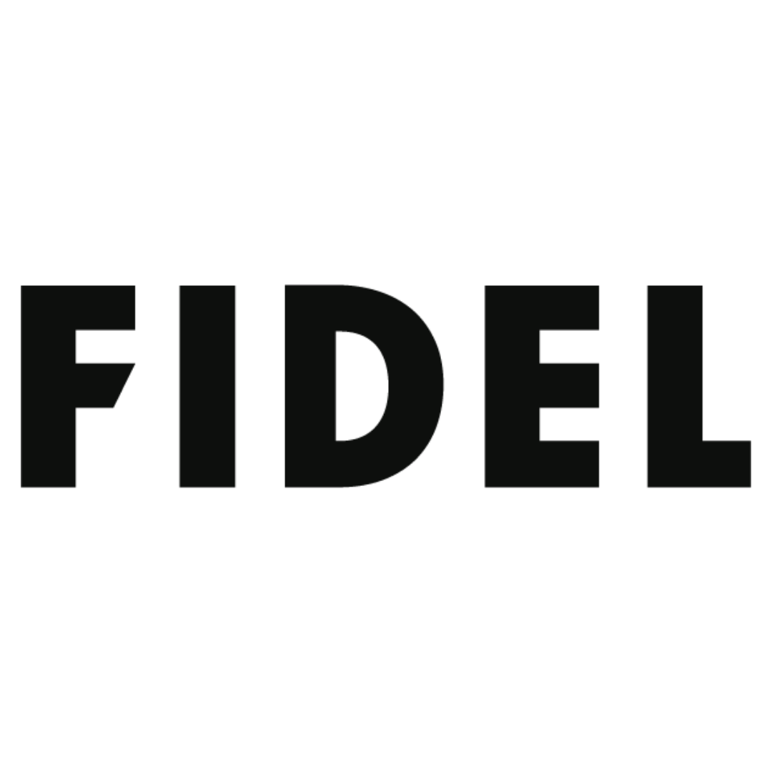 the word fidel is written in black letters on a white background .