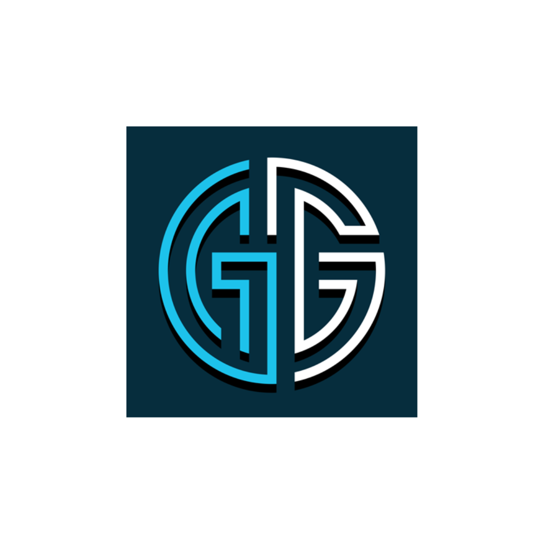 a blue and white logo with the letter g in a circle .