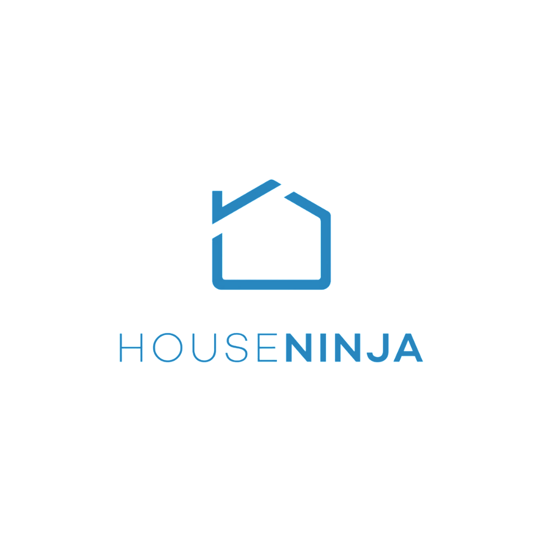a blue house ninja logo on a white background .