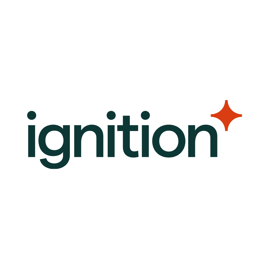 a logo for ignition with a red star on a white background .