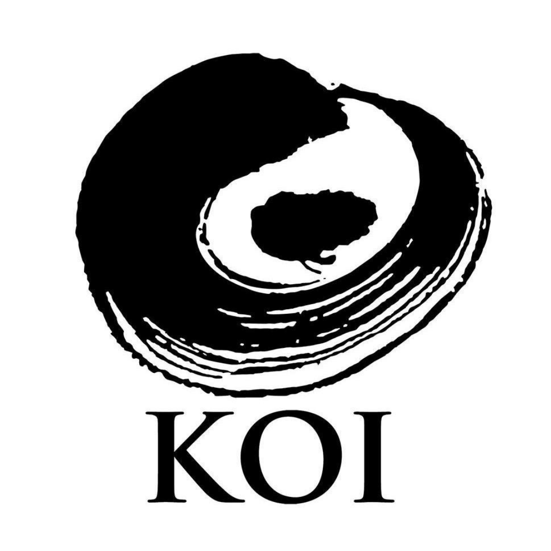 a black and white logo for a company called koi