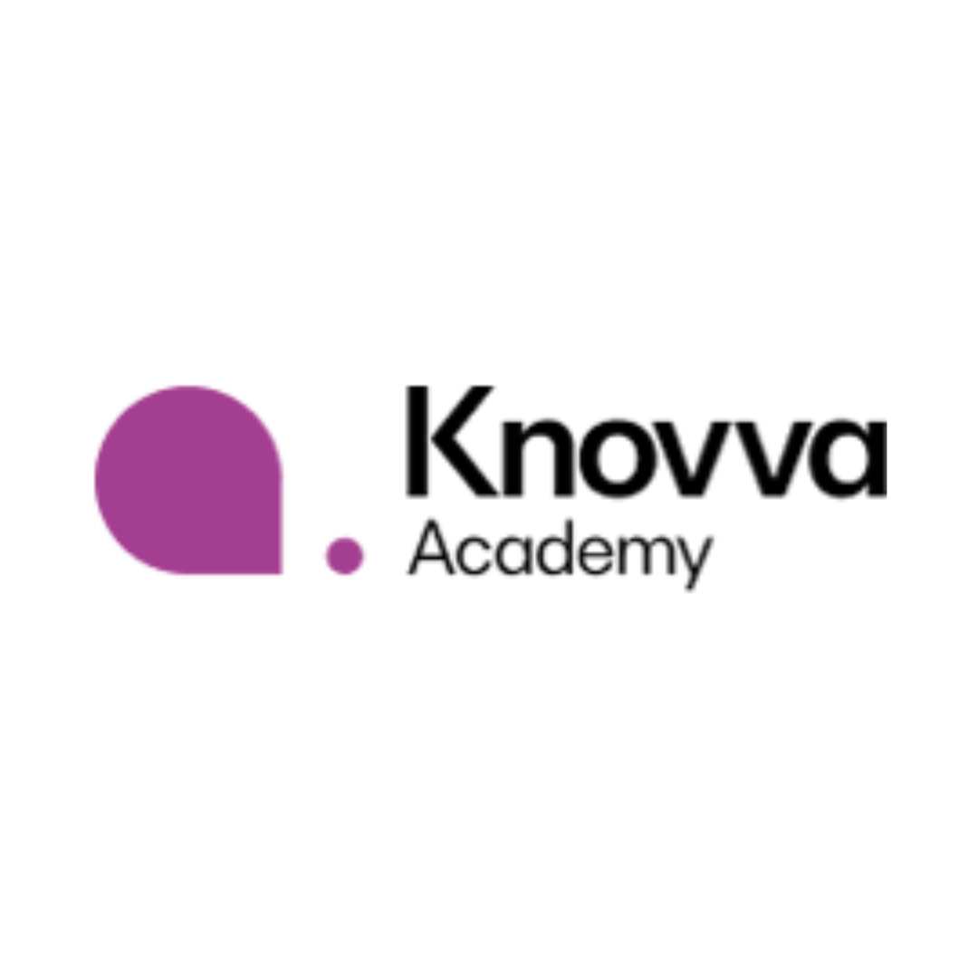 the knorva academy logo is purple and black on a white background .