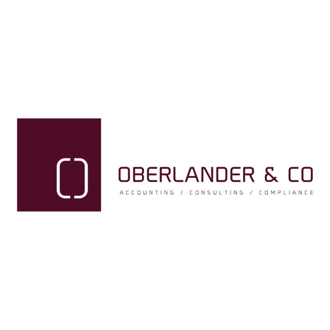 the logo for oberlander & co is purple and white