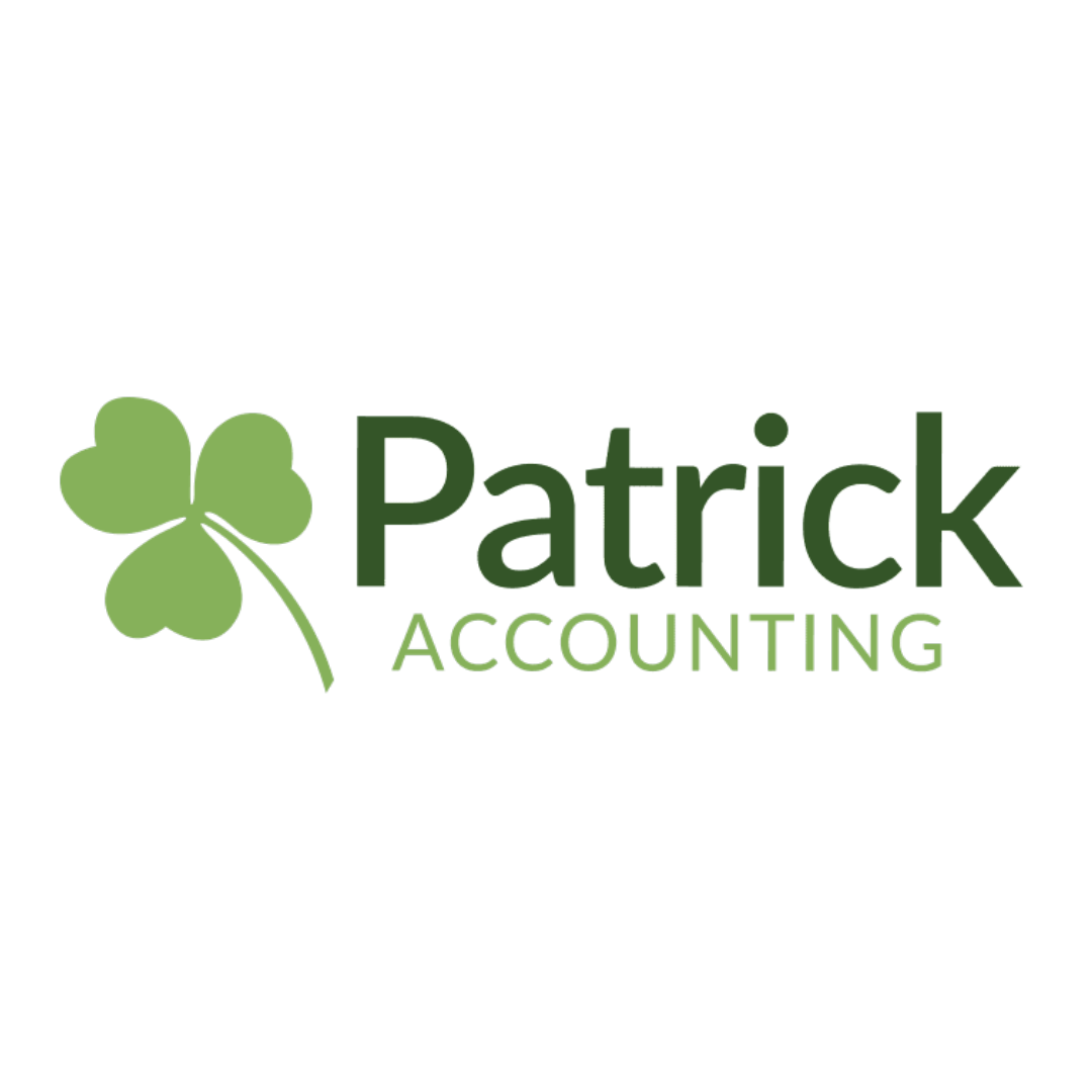 the logo for patrick accounting has a clover on it .