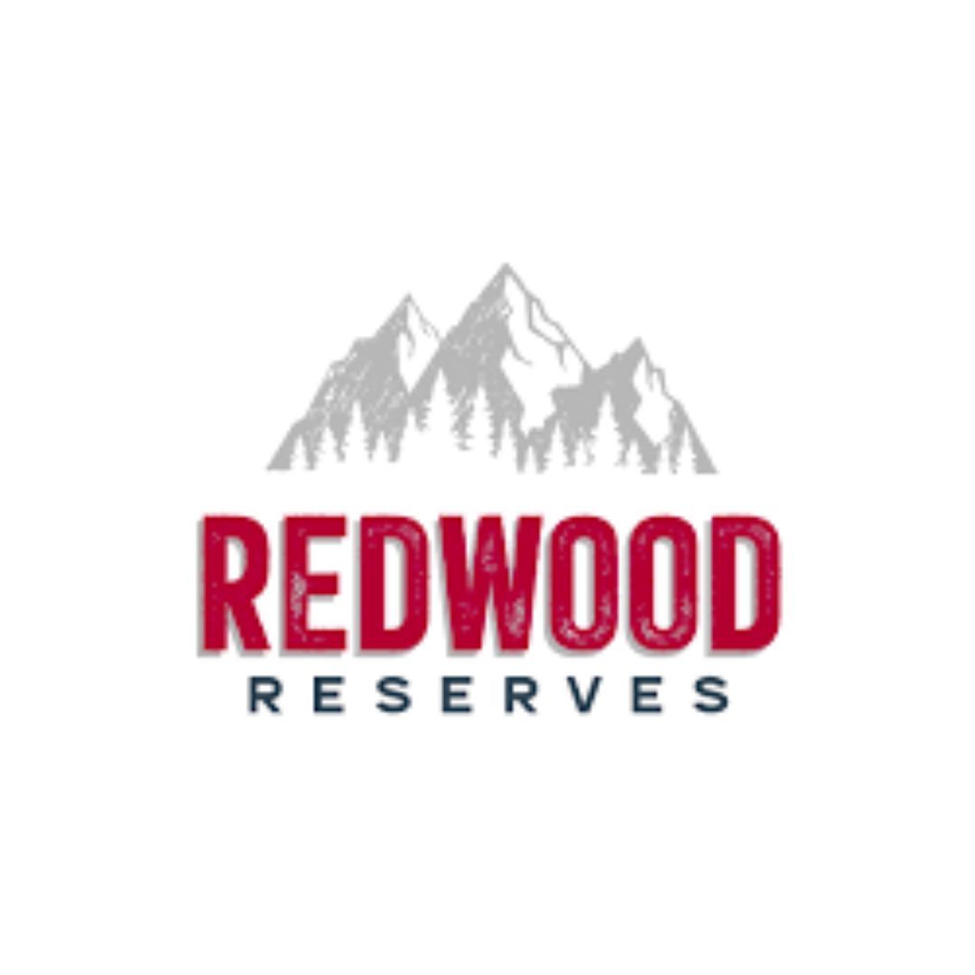 a redwood reserves logo with mountains in the background