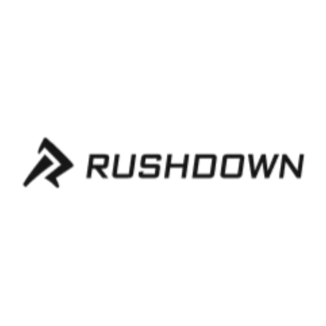 a black and white logo for rushdown on a white background .