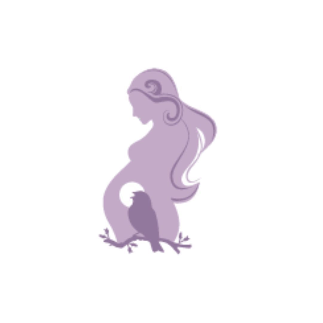 a silhouette of a pregnant woman with a bird sitting on her belly .
