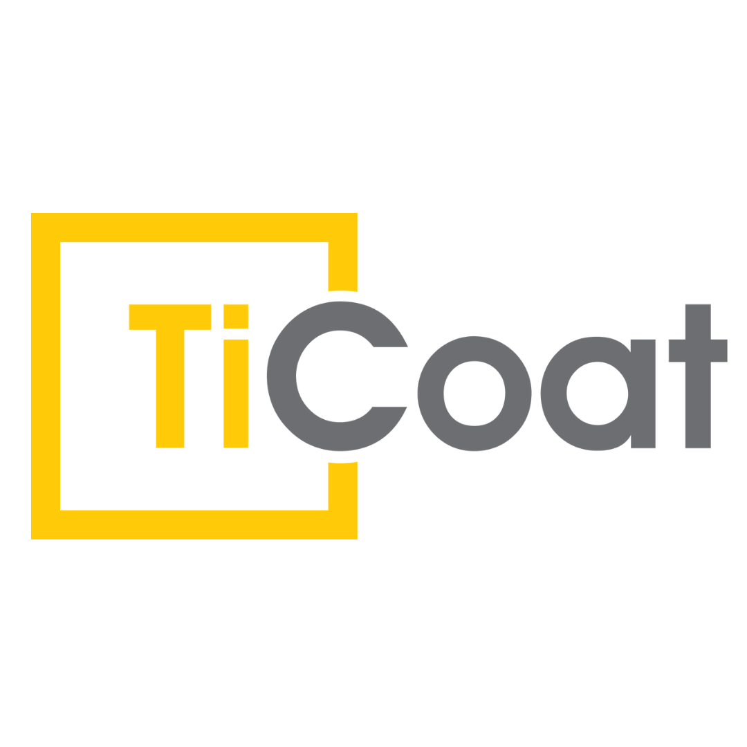 the logo for ticoat is a yellow and gray logo with a yellow border .