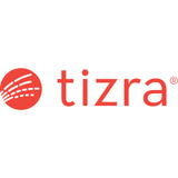 a red and white logo for a company called tizra .