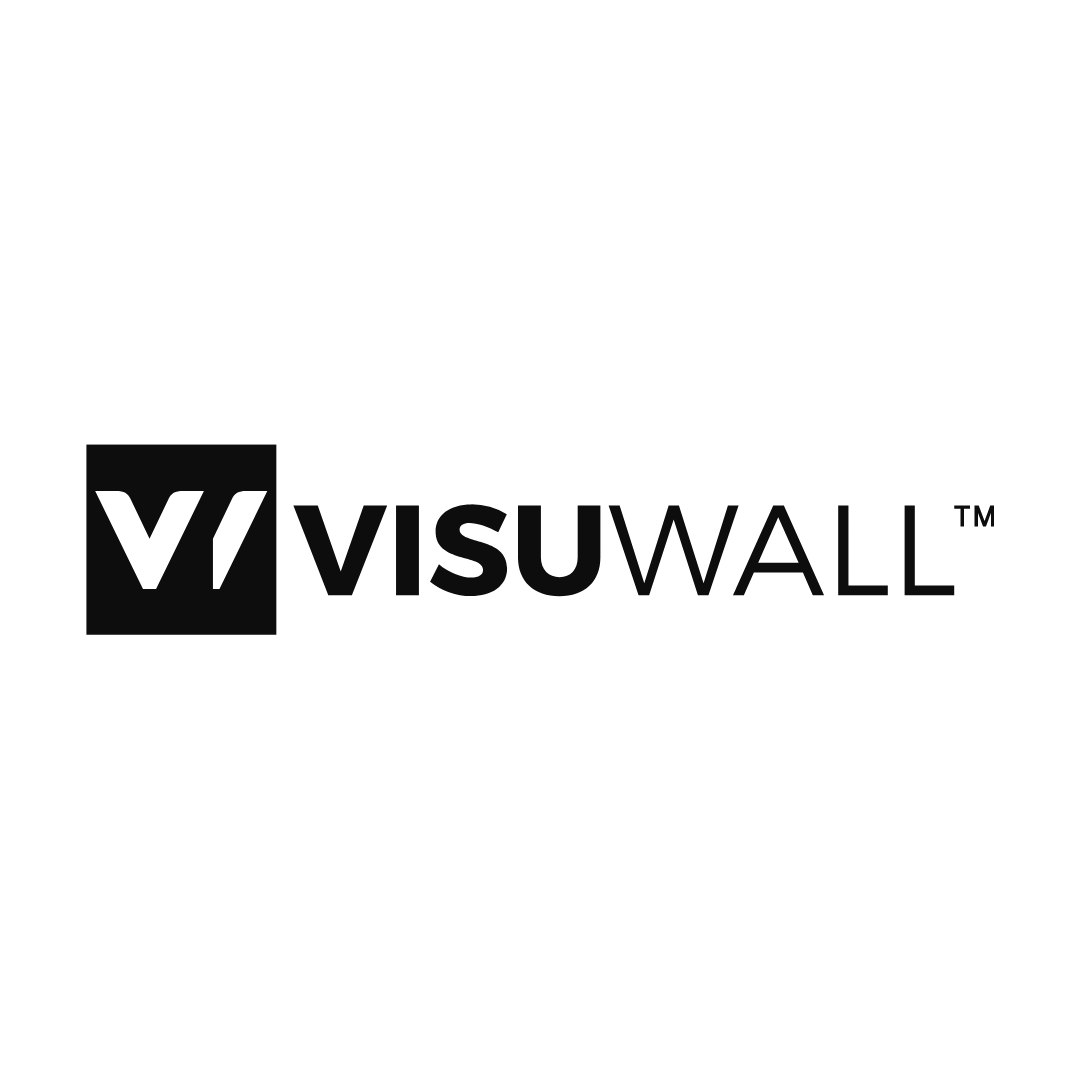 a black and white logo for visuwall on a white background .