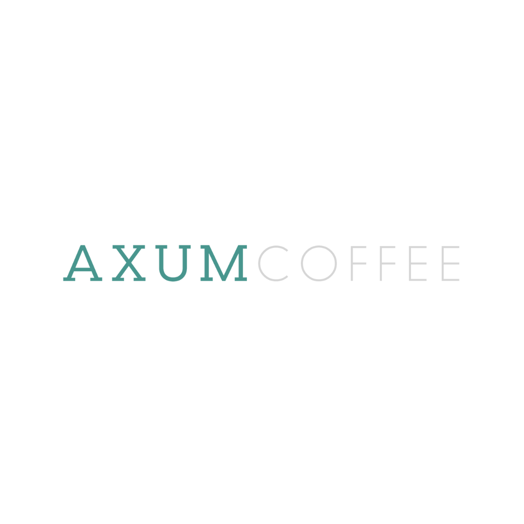 The logo for axum coffee is on a white background.