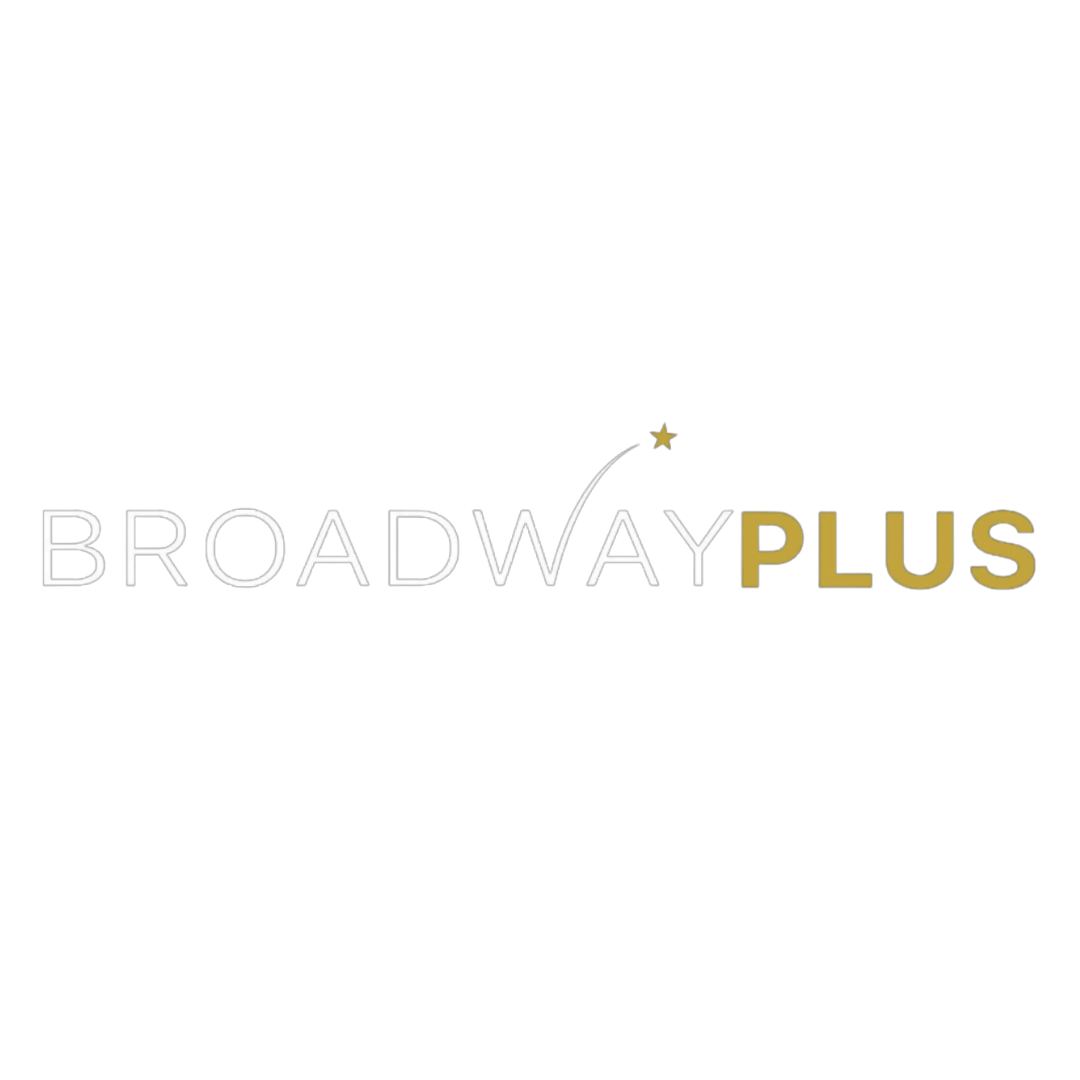 the broadway plus logo is on a white background .