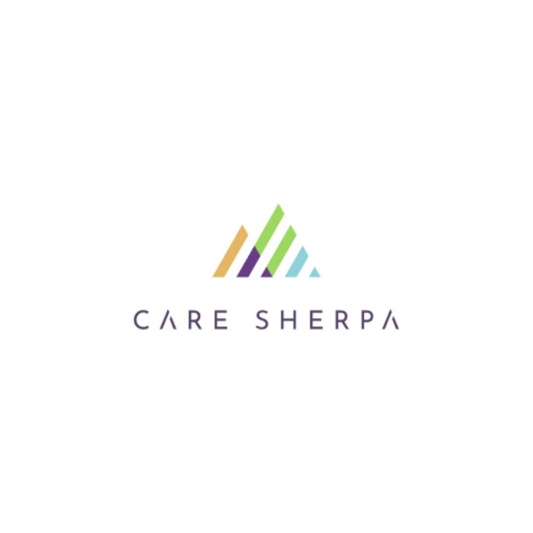 a colorful logo for care sherpa on a white background
