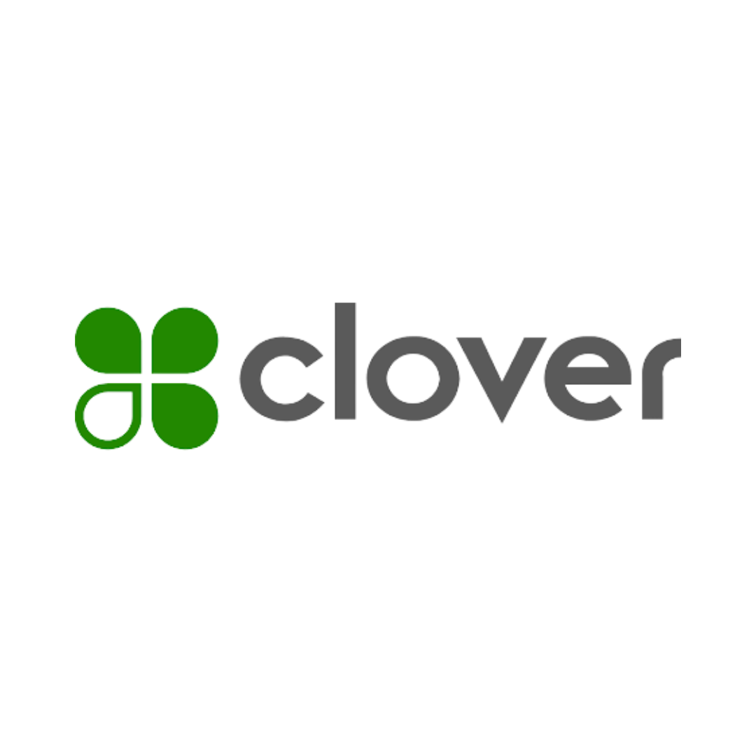 A clover logo with a green clover on a white background.
