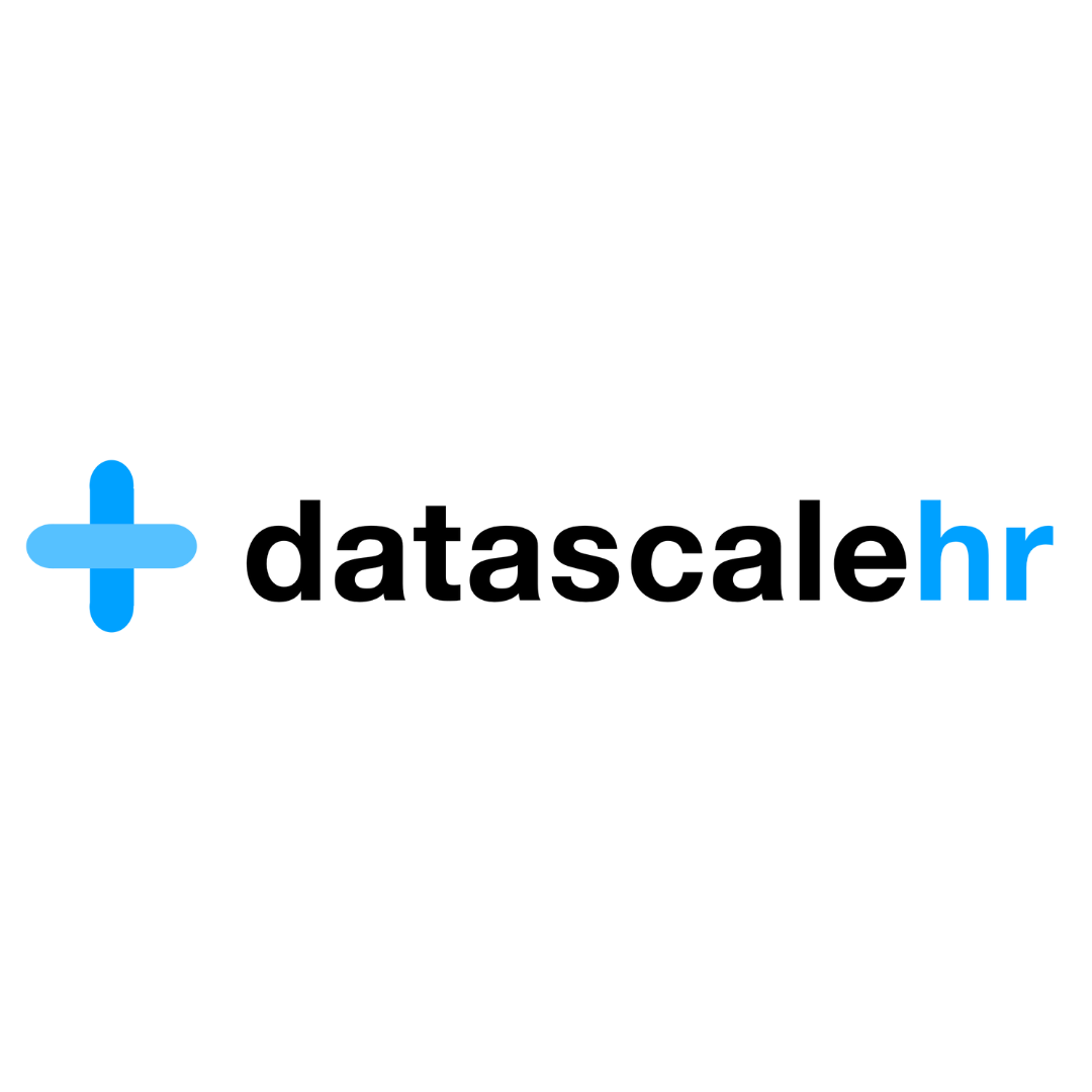 a logo for a company called datascalehr with a blue plus sign .