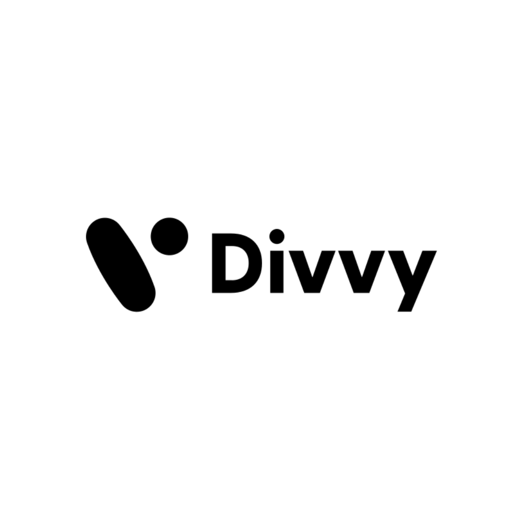 the divvy logo is black and white on a white background .