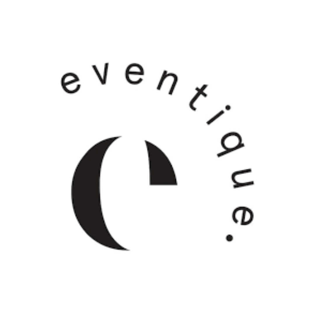 a black and white logo for a company called eventique