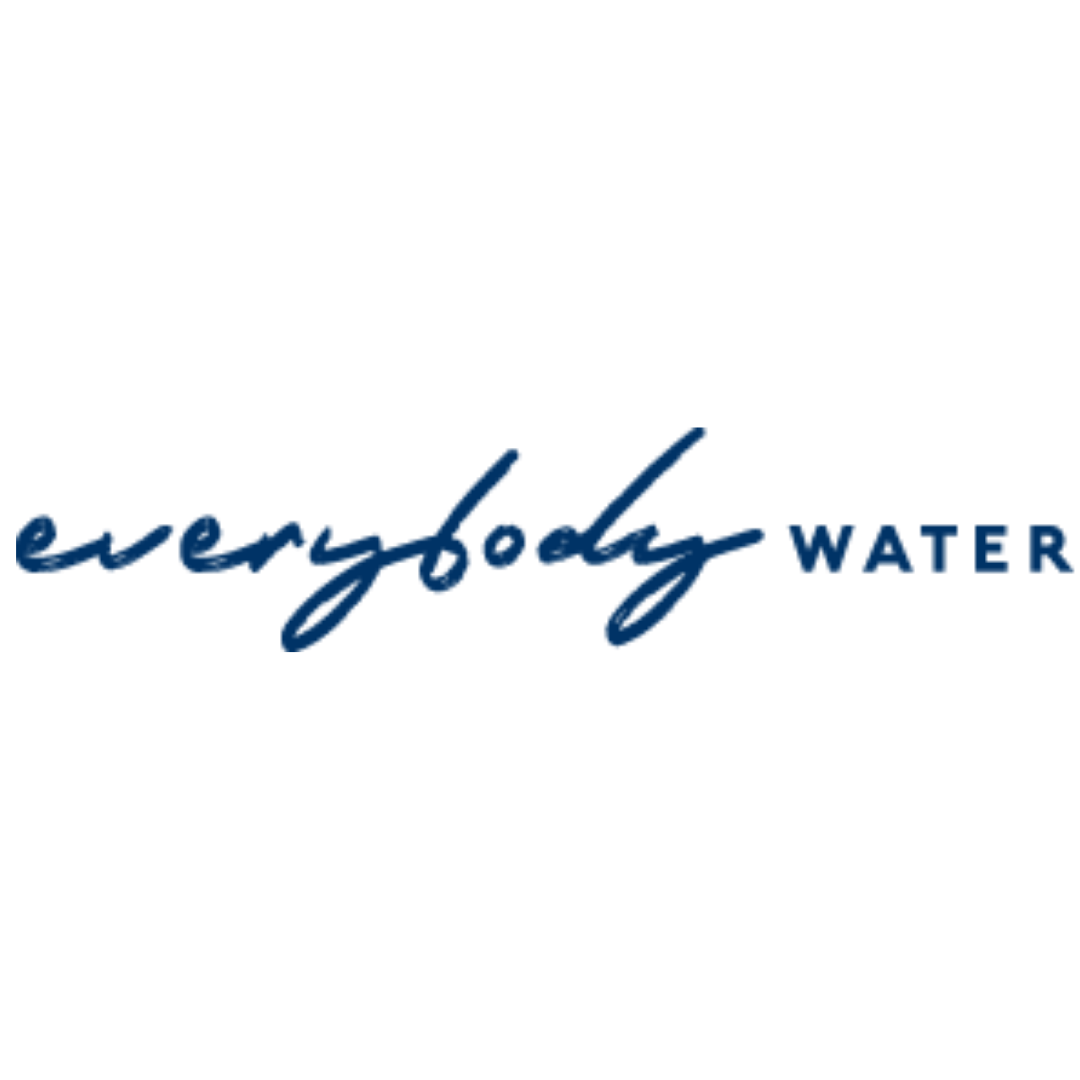 a logo for everybody water is shown on a white background .