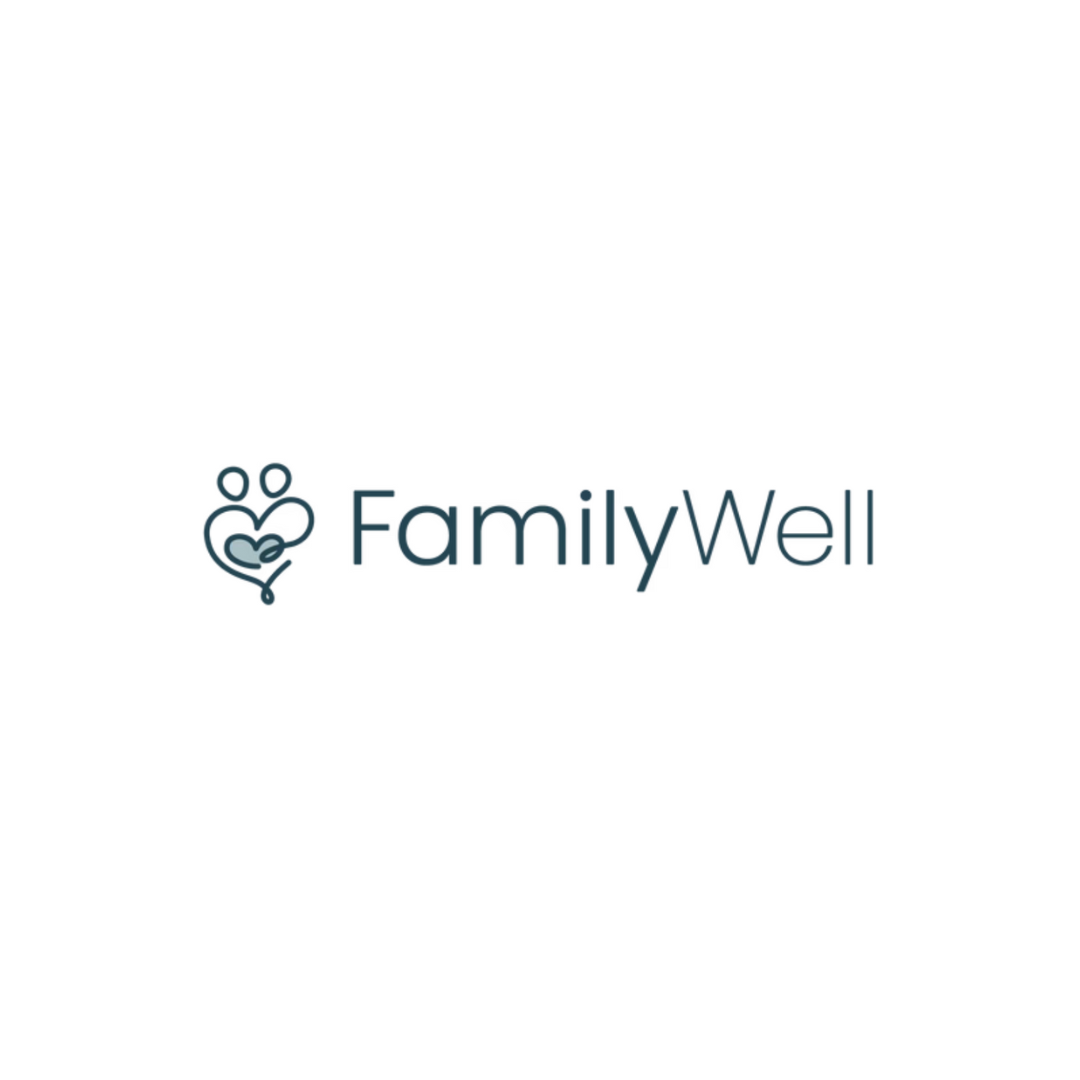 a family well logo with a heart and two people on a white background .