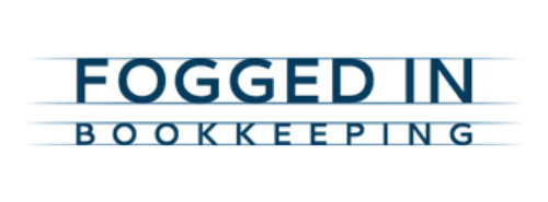 A logo for fogged in bookkeeping is shown on a white background