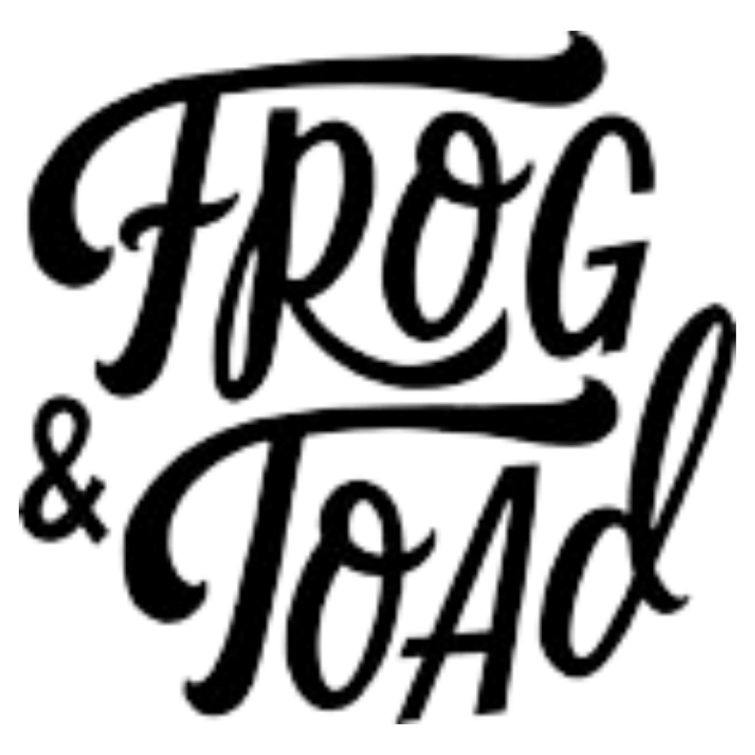 a black and white logo for frog and toad .