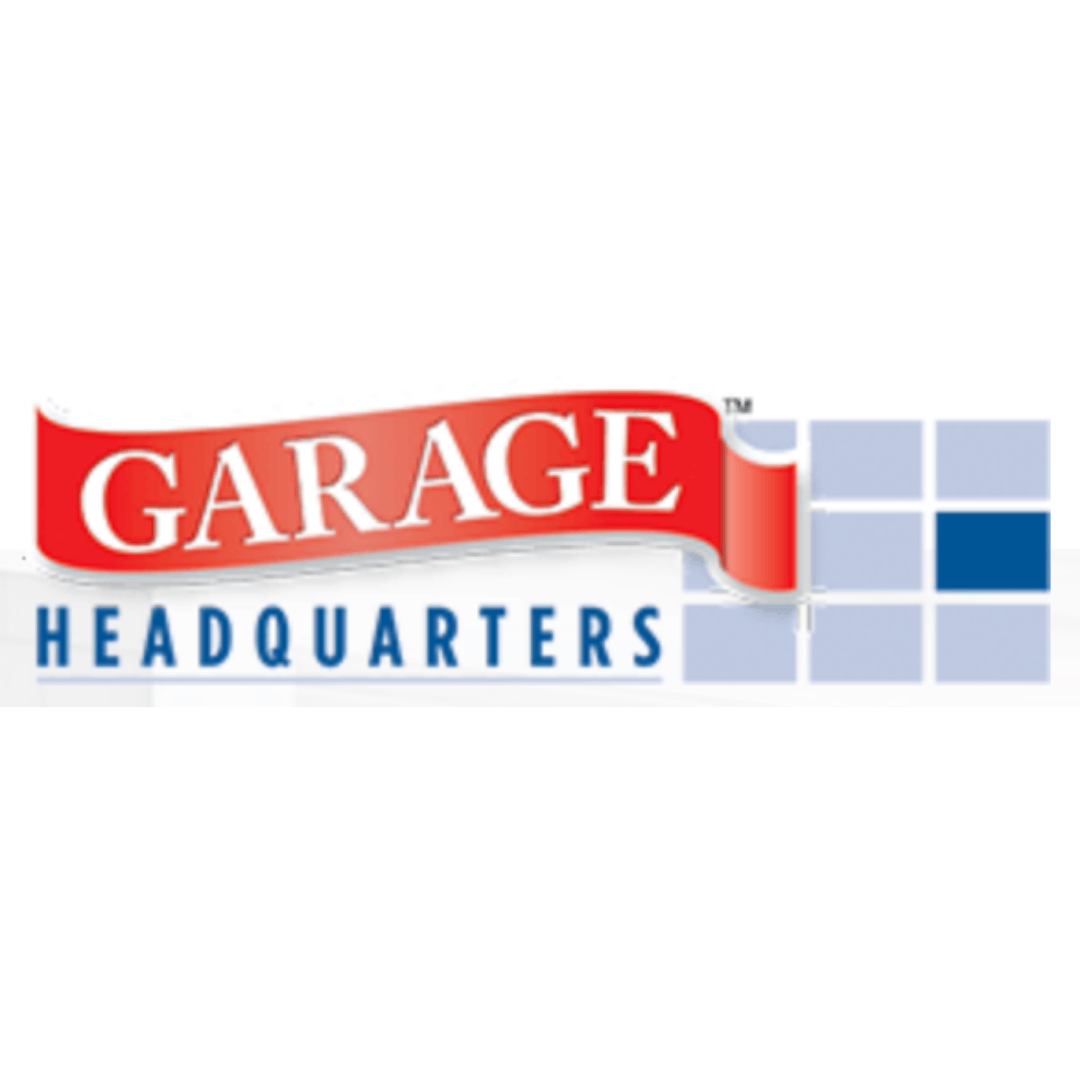 a logo for garage headquarters with a red ribbon