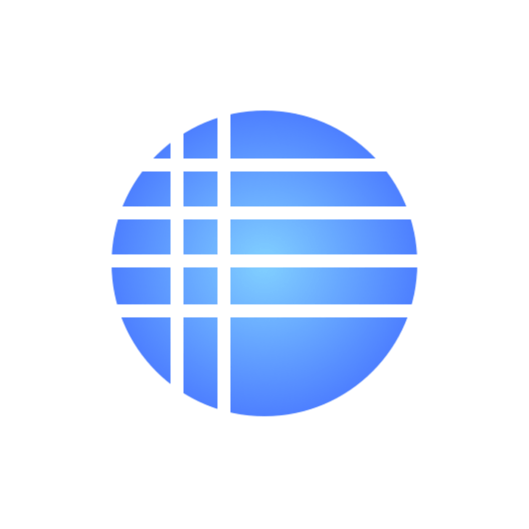 A blue circle with lines in it on a white background.
