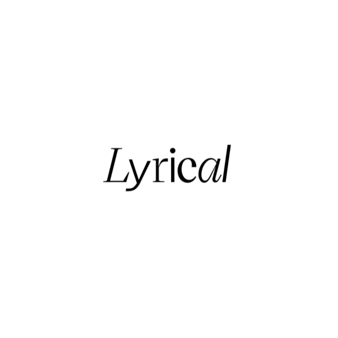 the word lyrical is written in black on a white background .