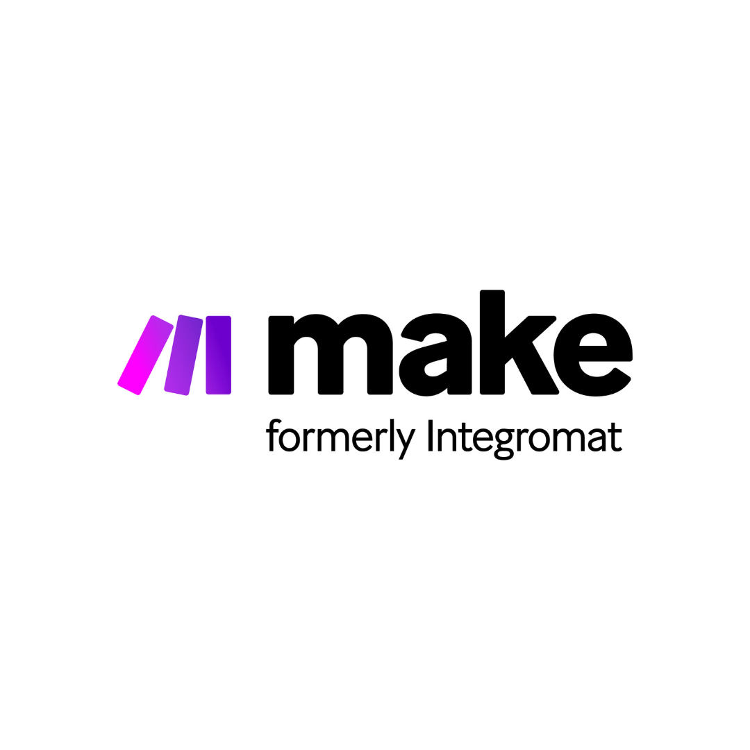 a logo for a company called make formerly integromat .