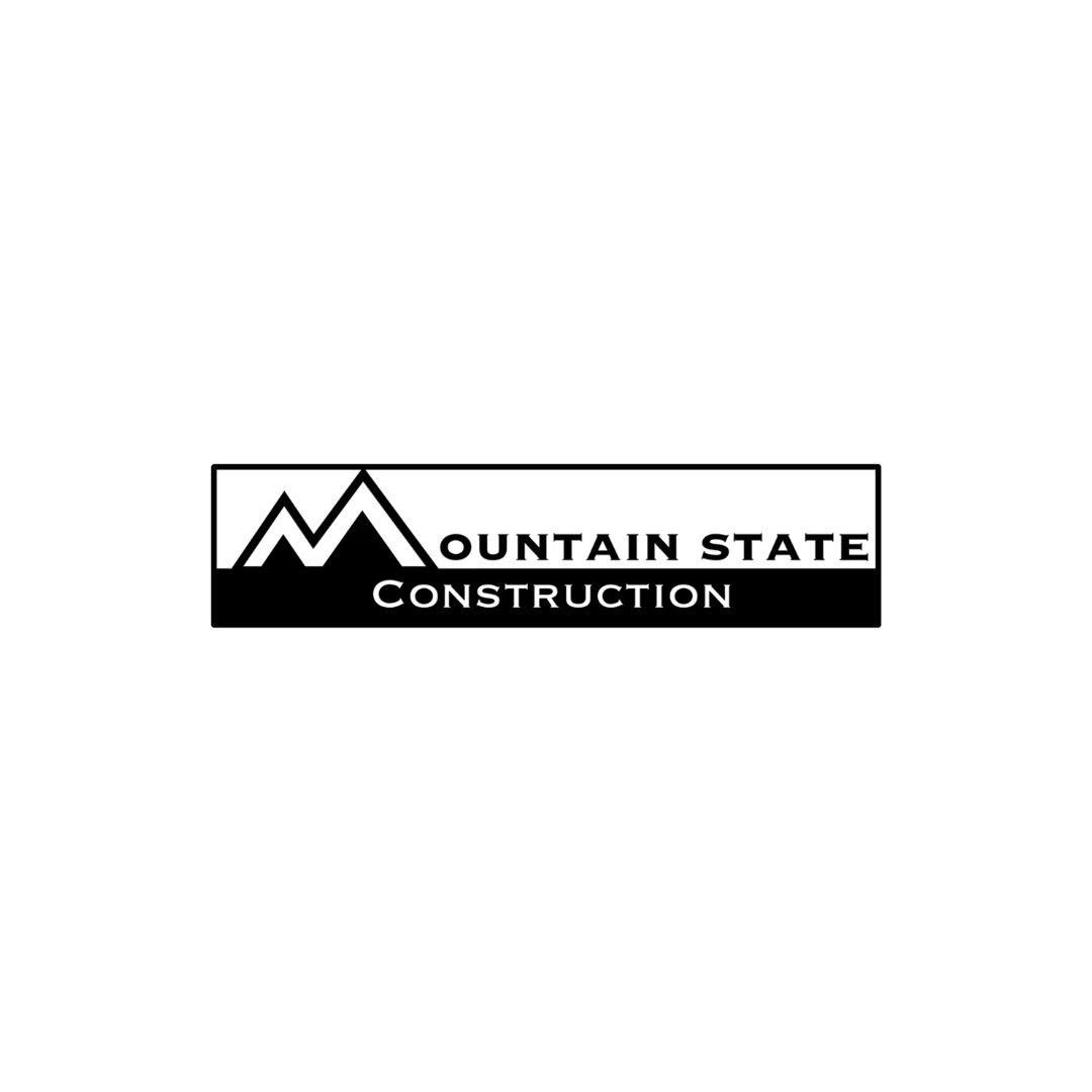 the logo for mountain state construction is black and white .