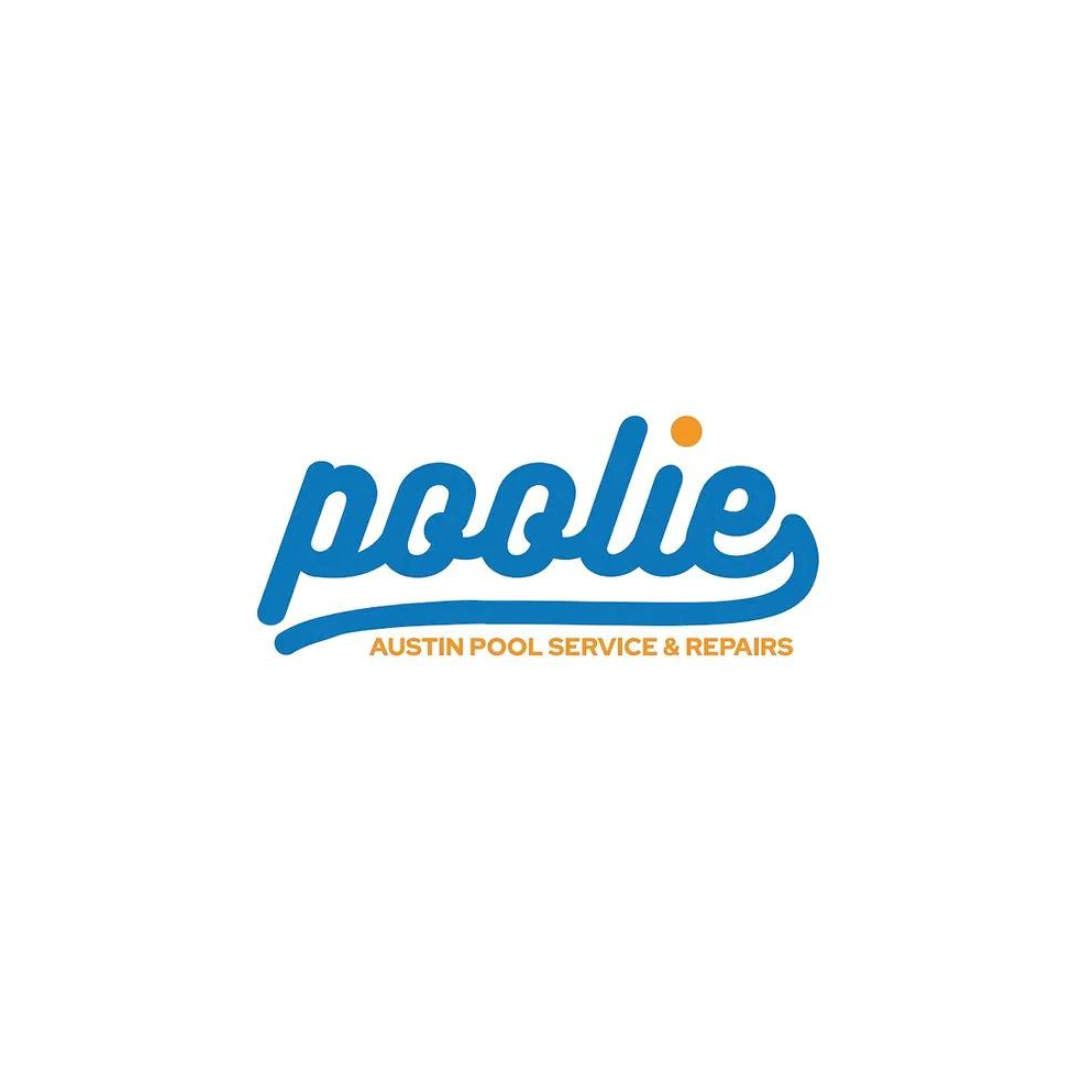 a blue and orange logo for austin pool service and repairs