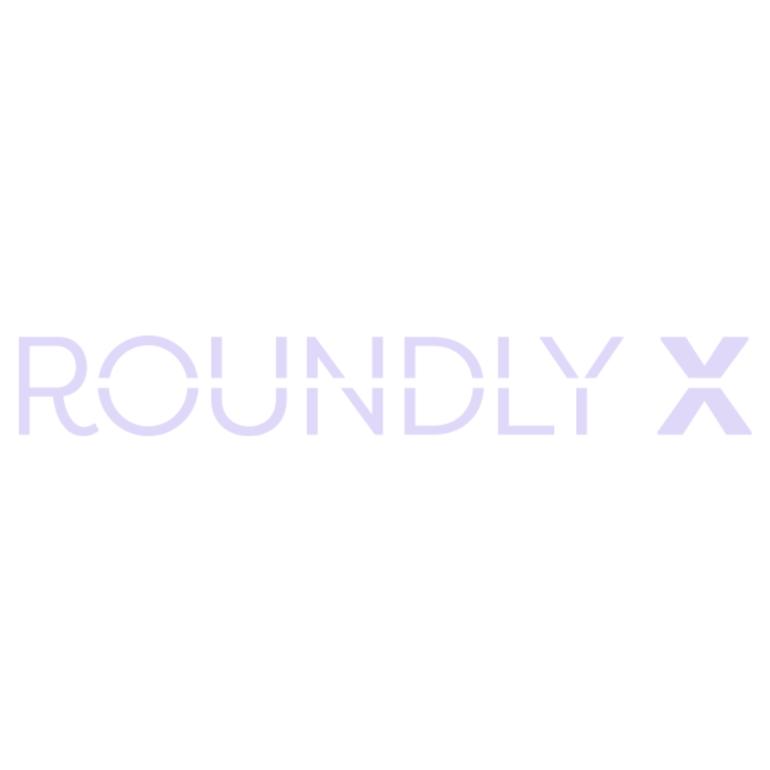 a purple logo for roundly x on a white background .