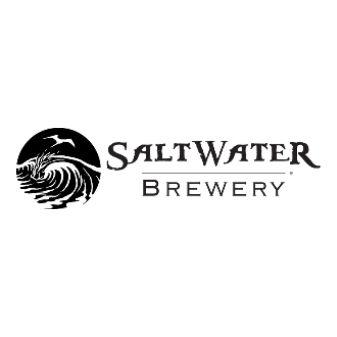 The saltwater brewery logo is black and white with a wave in the middle.