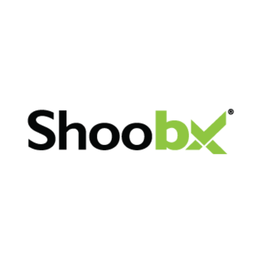 the shoobx logo is black and green on a white background .