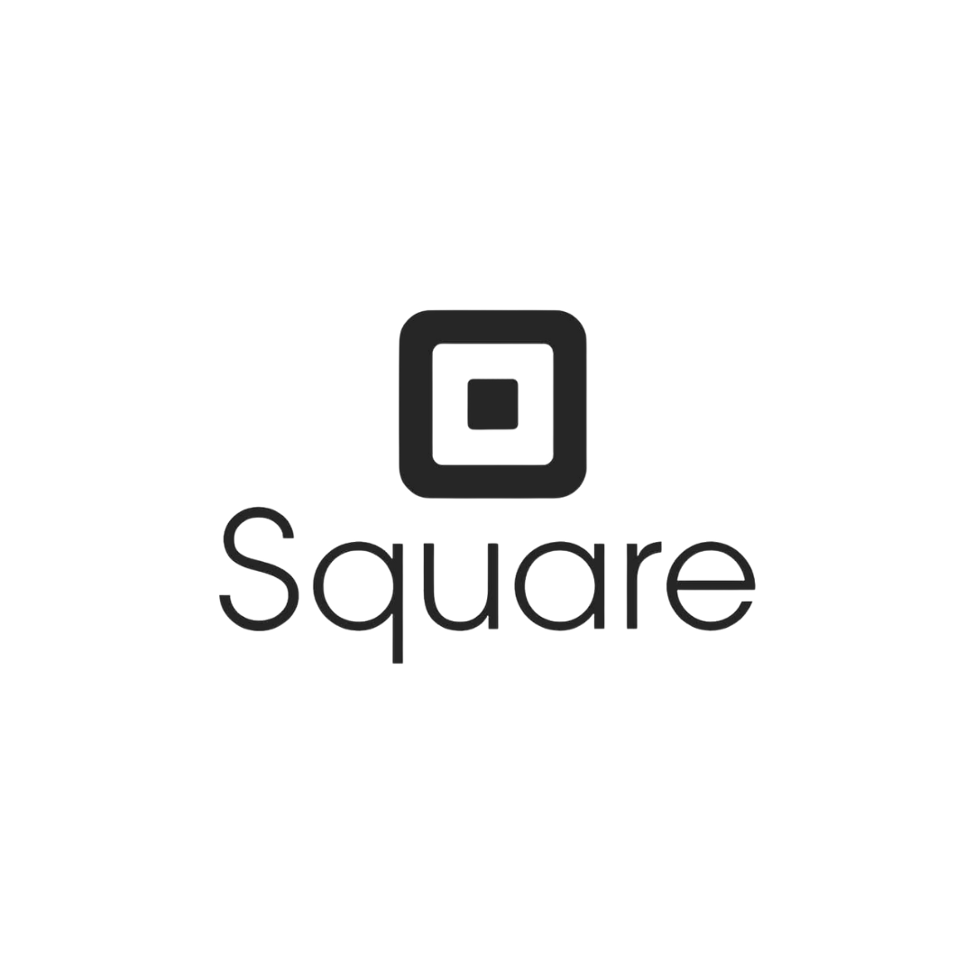 A square logo with a square in the middle on a white background.