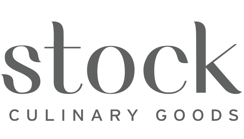 the logo for stock culinary goods is gray and white .