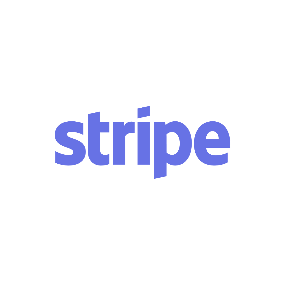 the stripe logo is purple and white on a white background .