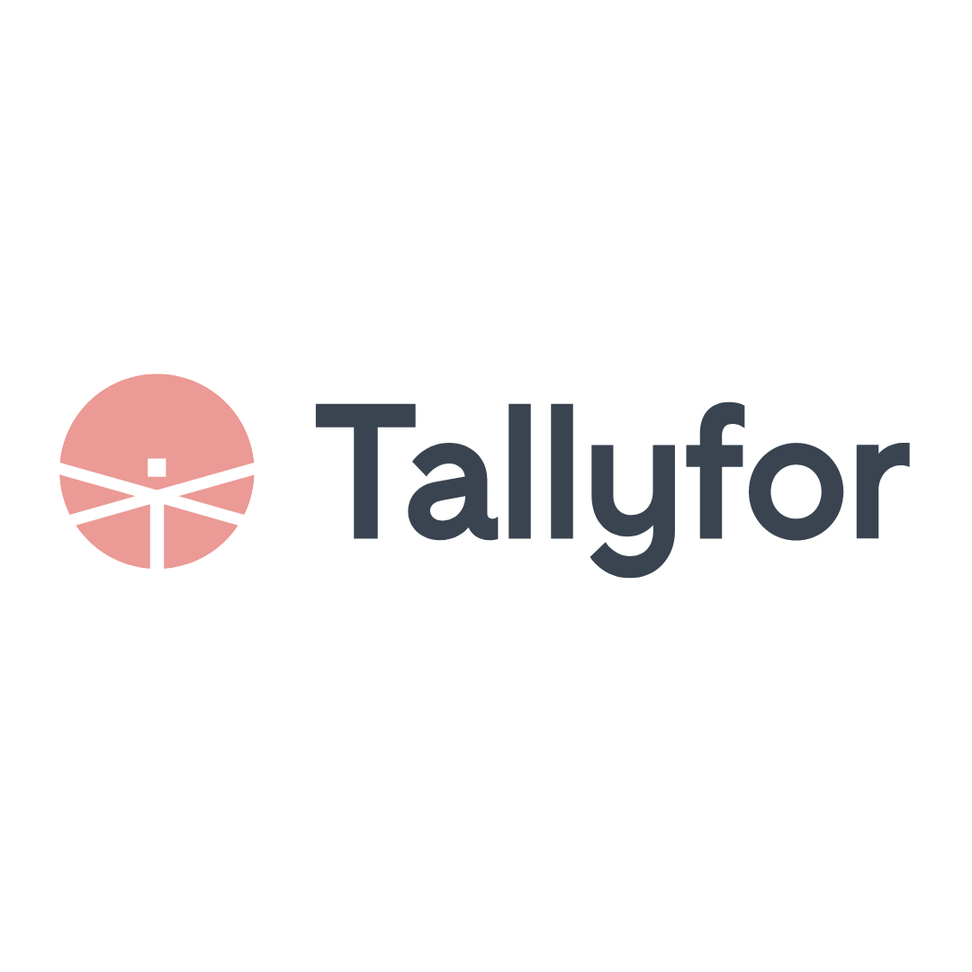 the tallyfor logo is on a white background .