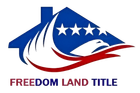 Logo for Freedom Land Title: house shape with eagle and stars in patriotic colors.