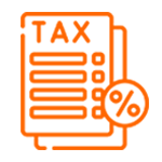 A line icon of a tax form with a percent sign next to it.