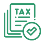 A green tax icon with a check mark in a circle.